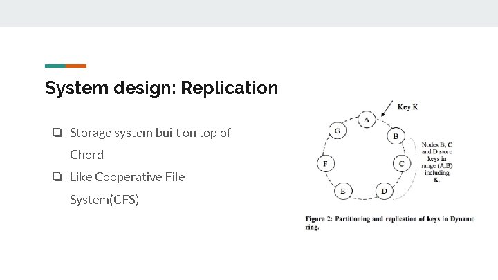 System design: Replication ❏ Storage system built on top of Chord ❏ Like Cooperative