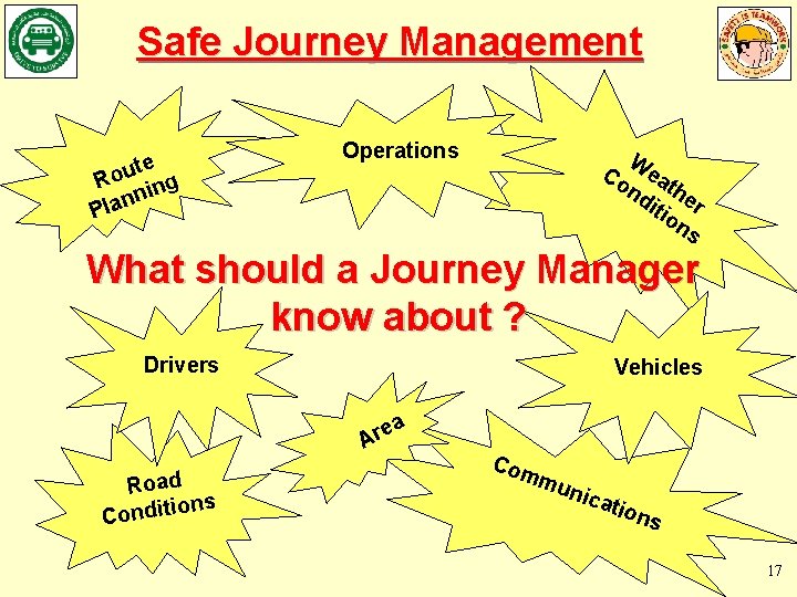 Safe Journey Management te u o R ing n n Pla Operations W Co