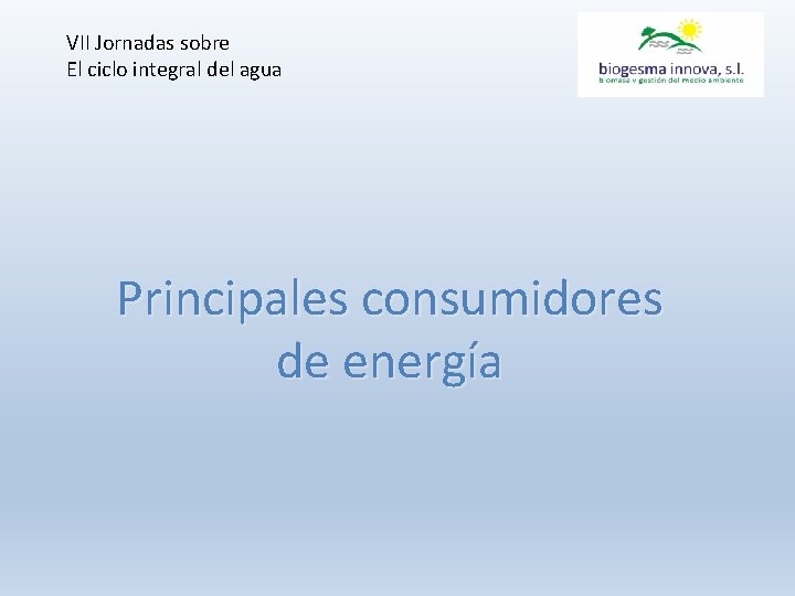 VII Jornadas sobre El ciclo integral del agua Principales consumidores de energía 