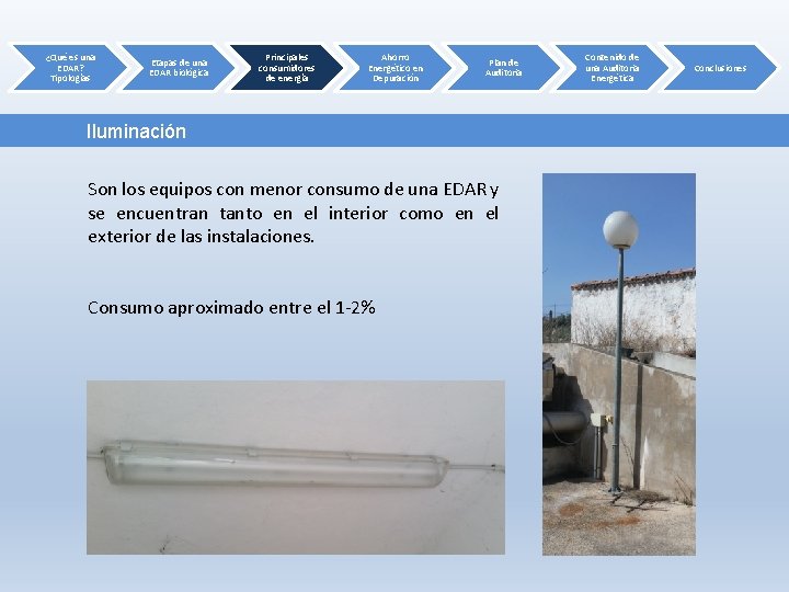 ¿Qué es una EDAR? Tipologías Etapas de una EDAR biológica Principales consumidores de energía