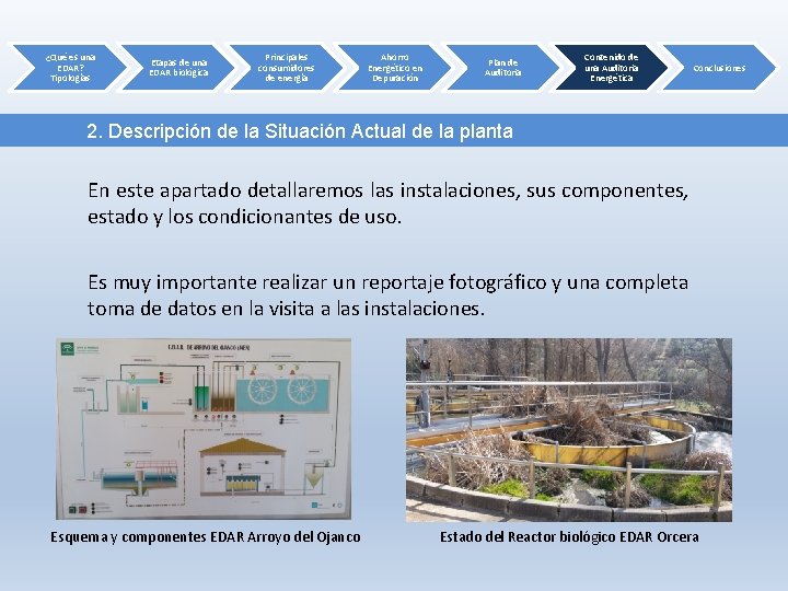 ¿Qué es una EDAR? Tipologías Etapas de una EDAR biológica Principales consumidores de energía