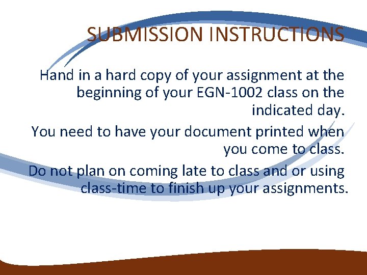 SUBMISSION INSTRUCTIONS Hand in a hard copy of your assignment at the beginning of SUBMISSION INSTRUCTIONS Hand in a hard copy of your assignment at the beginning of
