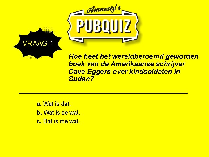  VRAAG 1 Hoe heet het wereldberoemd geworden boek van de Amerikaanse schrijver Dave