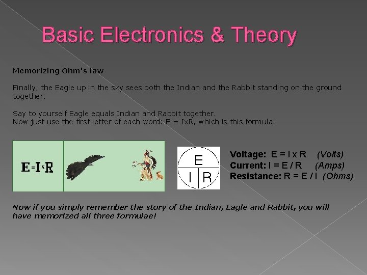Basic Electronics & Theory Memorizing Ohm's law Finally, the Eagle up in the sky