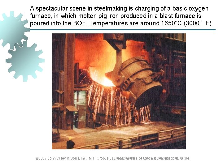 A spectacular scene in steelmaking is charging of a basic oxygen furnace, in which