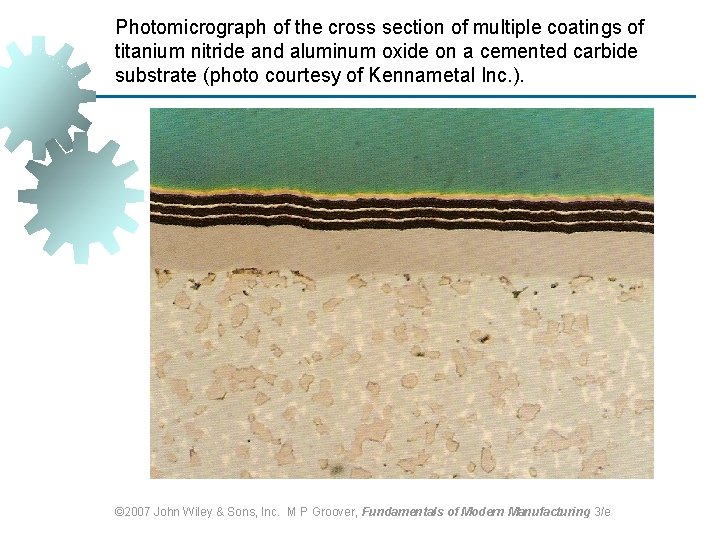 Photomicrograph of the cross section of multiple coatings of titanium nitride and aluminum oxide