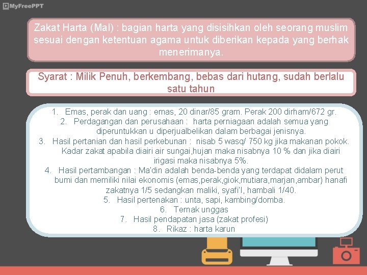 Zakat Harta (Mal) : bagian harta yang disisihkan oleh seorang muslim sesuai dengan ketentuan