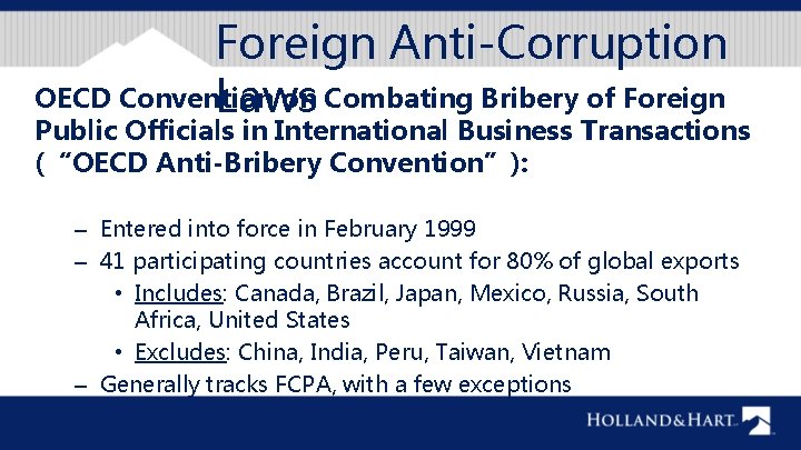 Foreign Anti-Corruption OECD Convention on Combating Bribery of Foreign Laws Public Officials in International