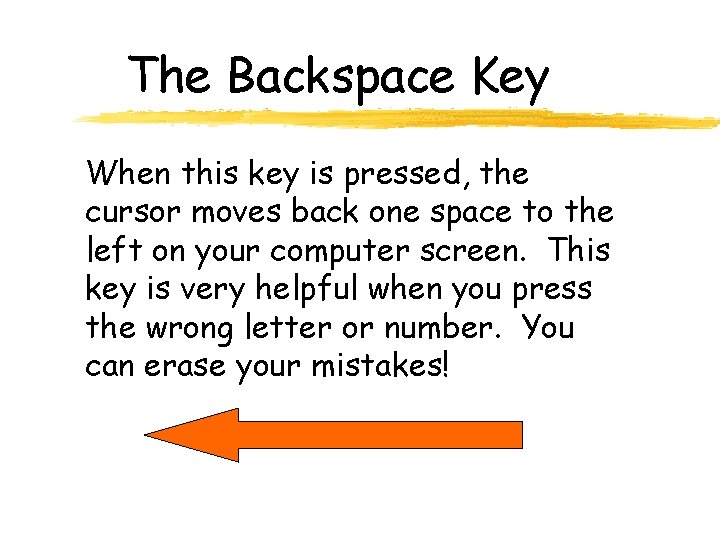 The Backspace Key When this key is pressed, the cursor moves back one space