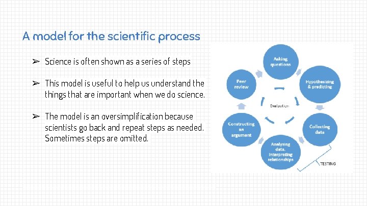 A model for the scientific process ➢ Science is often shown as a series