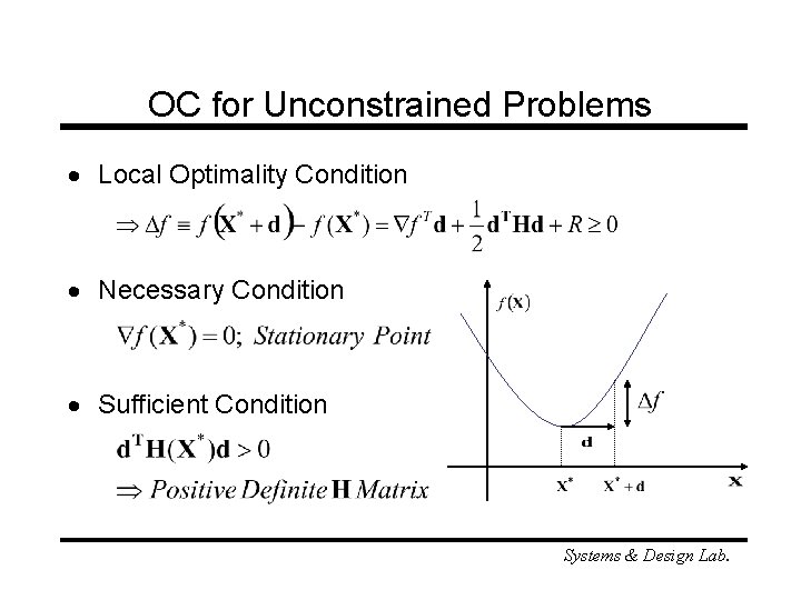 OC for Unconstrained Problems · Local Optimality Condition · Necessary Condition · Sufficient Condition