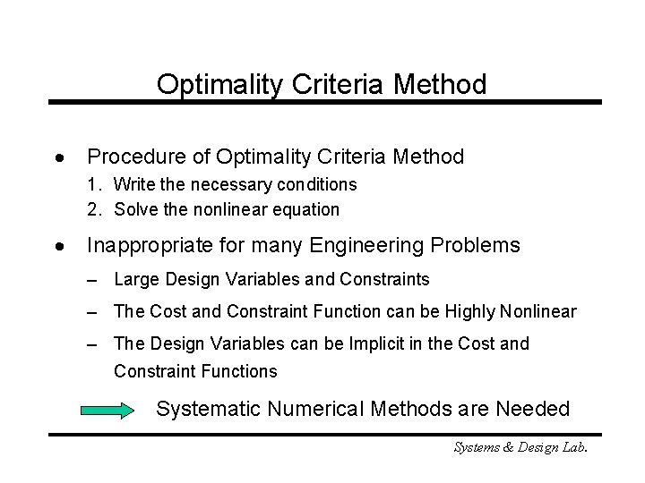 Optimality Criteria Method · Procedure of Optimality Criteria Method 1. Write the necessary conditions