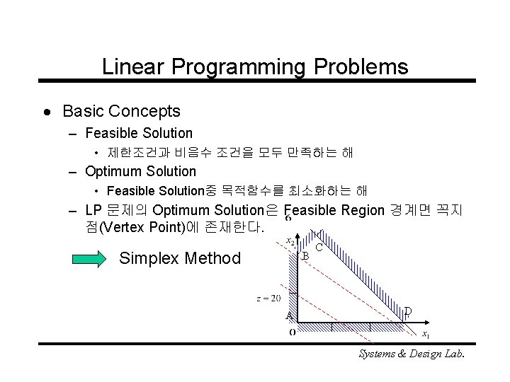 Linear Programming Problems · Basic Concepts – Feasible Solution • 제한조건과 비음수 조건을 모두