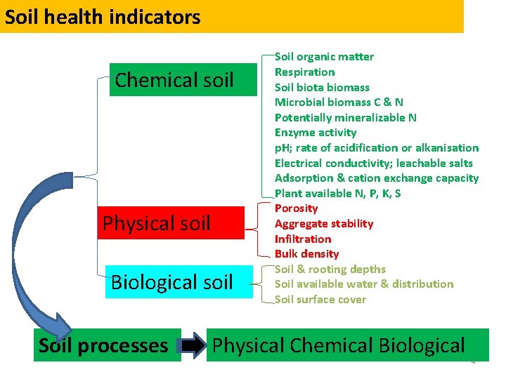 Soil health indicators Chemical soil Physical soil Biological soil Soil processes Soil organic matter