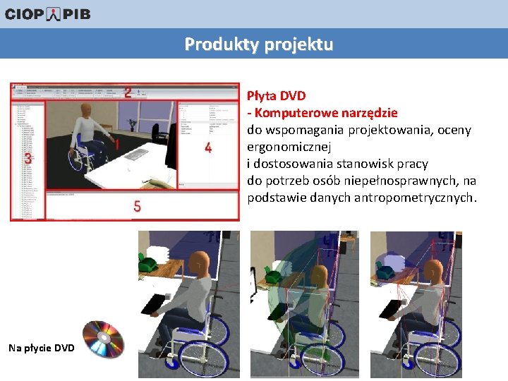 Produkty projektu Płyta DVD - Komputerowe narzędzie do wspomagania projektowania, oceny ergonomicznej i dostosowania