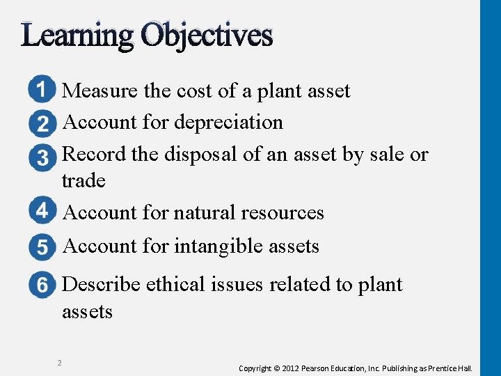 Learning Objectives Measure the cost of a plant asset Account for depreciation Record the