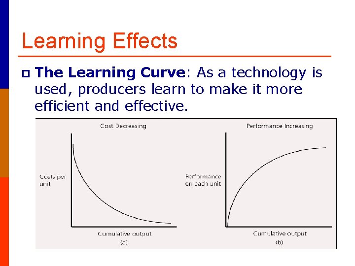 Learning Effects p The Learning Curve: As a technology is used, producers learn to