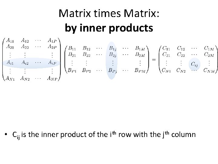 Matrix times Matrix: by inner products • Cij is the inner product of the