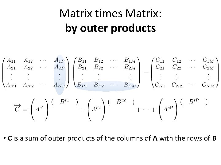Matrix times Matrix: by outer products • C is a sum of outer products