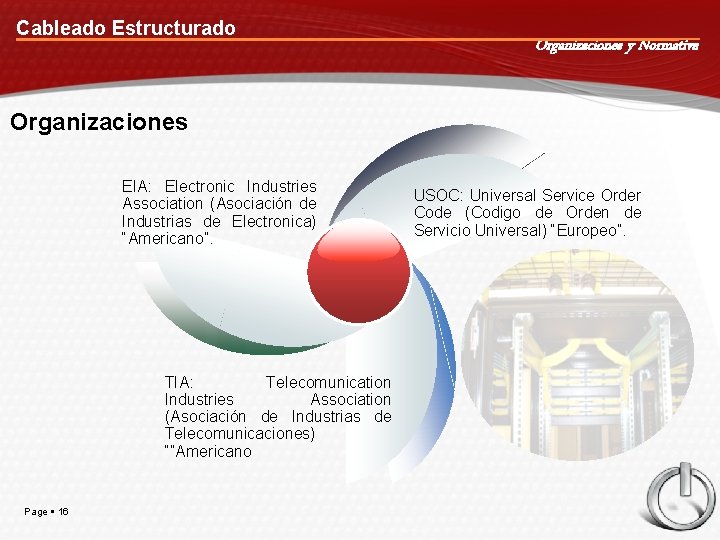 Cableado Estructurado Organizaciones y Normativa Organizaciones EIA: Electronic Industries Association (Asociación de Industrias de
