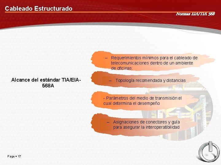 Cableado Estructurado Normas EIA/TIA 568 – Requerimientos mínimos para el cableado de telecomunicaciones dentro