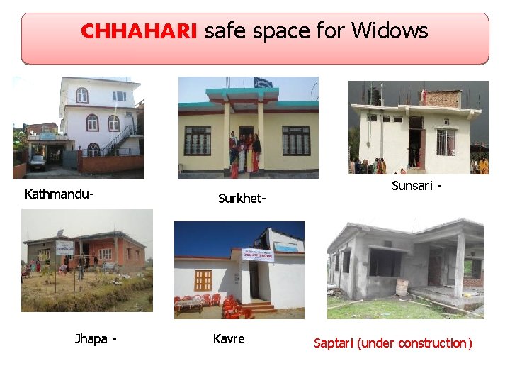 CHHAHARI safe space for Widows Kathmandu- Jhapa - Surkhet- Kavre Sunsari - Saptari (under