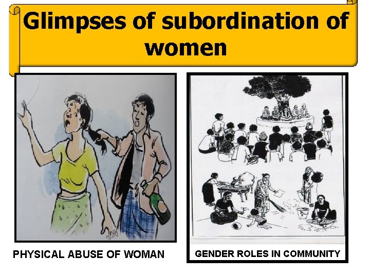 Glimpses of subordination of women PHYSICAL ABUSE OF WOMAN GENDER ROLES IN COMMUNITY 