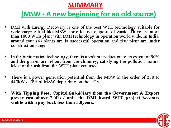 SUMMARY (MSW - A new beginning for an old source) • DMI with Energy