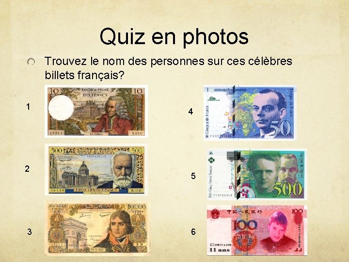 Quiz en photos Trouvez le nom des personnes sur ces célèbres billets français? 1