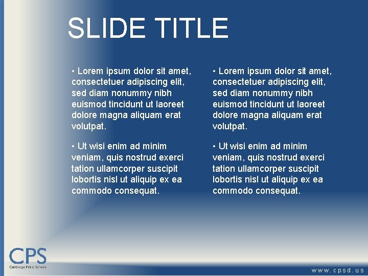 SLIDE TITLE • Lorem ipsum dolor sit amet, consectetuer adipiscing elit, sed diam nonummy