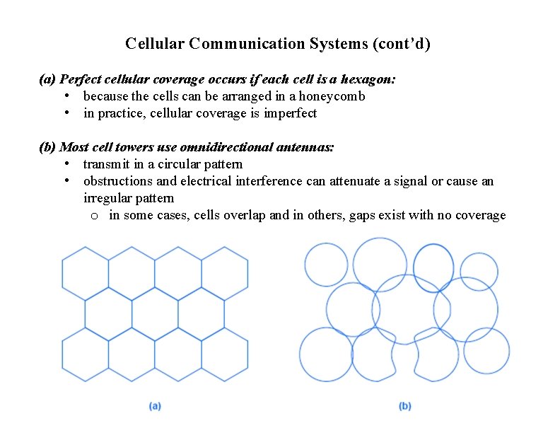 Cellular Communication Systems (cont’d) (a) Perfect cellular coverage occurs if each cell is a