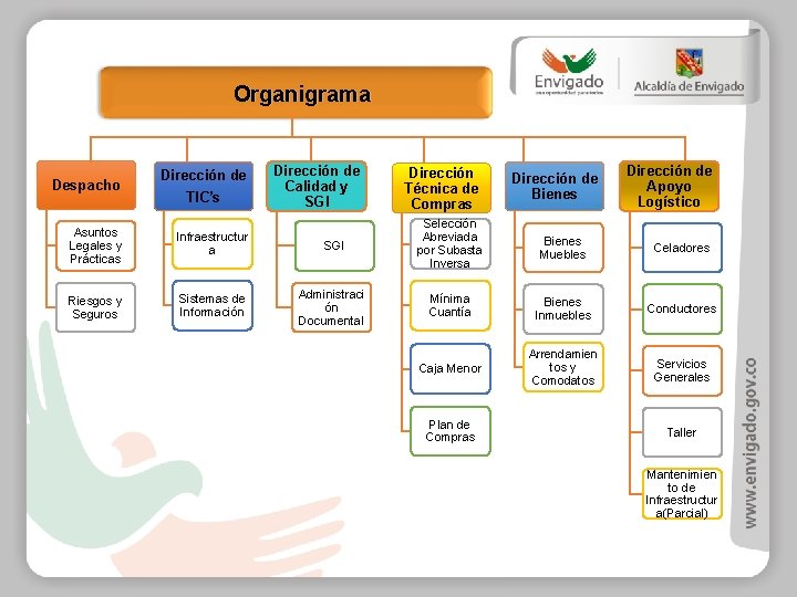 Organigrama Despacho Dirección de TIC’s Asuntos Legales y Prácticas Infraestructur a Riesgos y Seguros