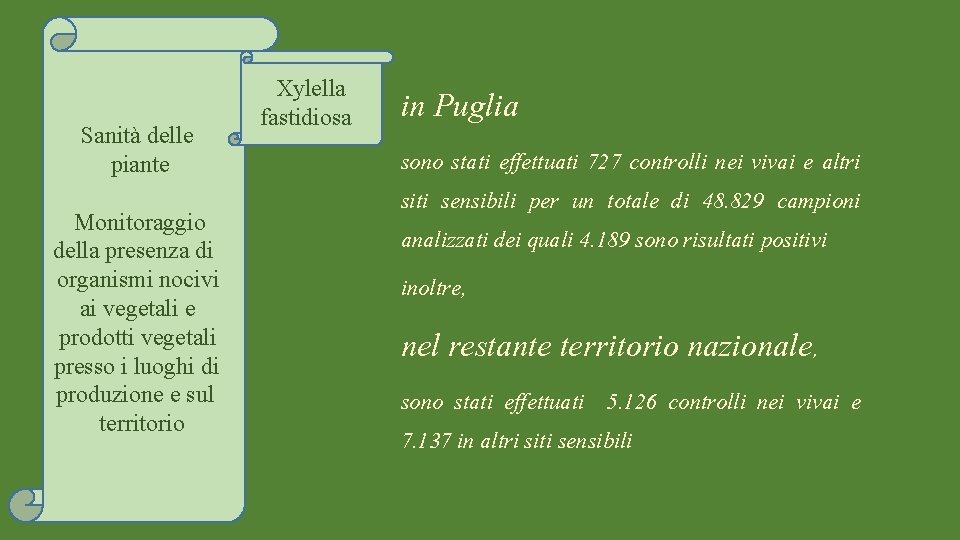 Sanità delle piante Monitoraggio della presenza di organismi nocivi ai vegetali e prodotti vegetali