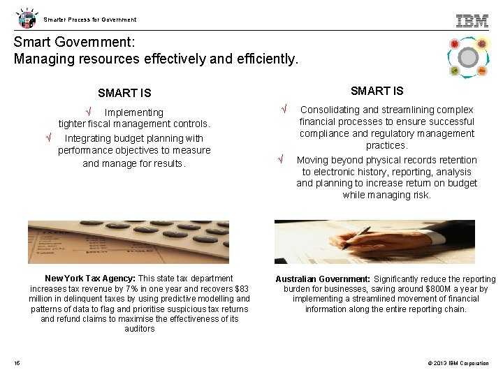 Smarter Process for Government Smart Government: Managing resources effectively and efficiently. SMART IS √