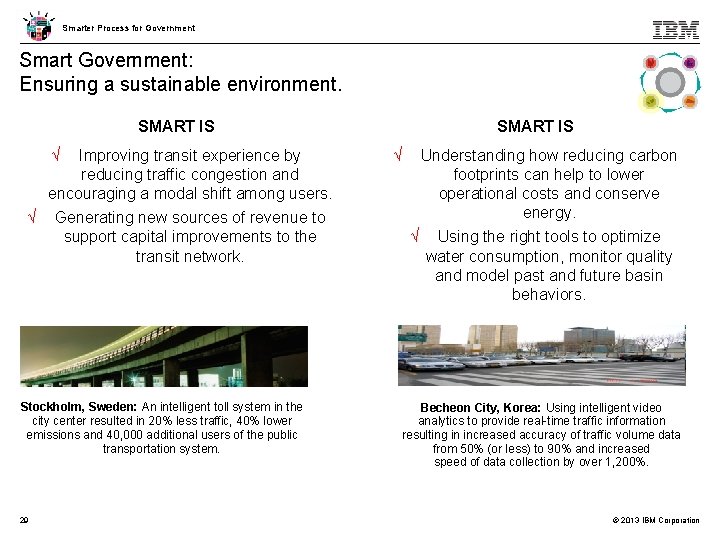 Smarter Process for Government Smart Government: Ensuring a sustainable environment. SMART IS √ Improving