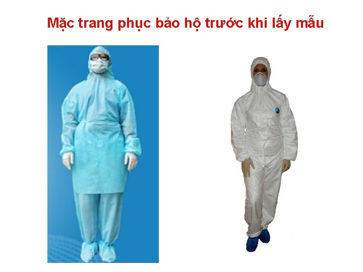 Mặc trang phục bảo hộ trước khi lấy mẫu 