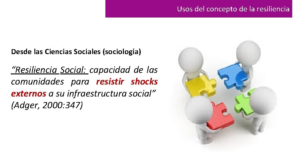 Usos del concepto de la resiliencia Desde las Ciencias Sociales (sociología) “Resiliencia Social: capacidad