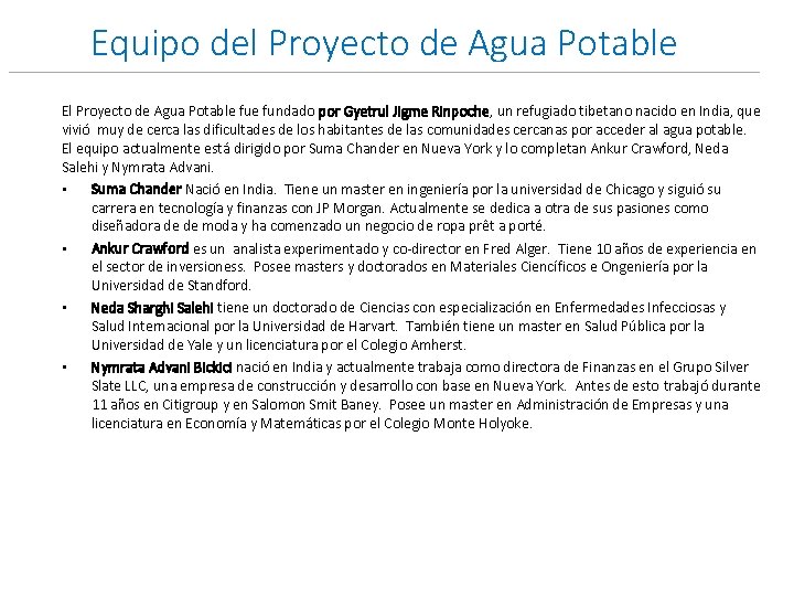 Equipo del Proyecto de Agua Potable El Proyecto de Agua Potable fundado por Gyetrul