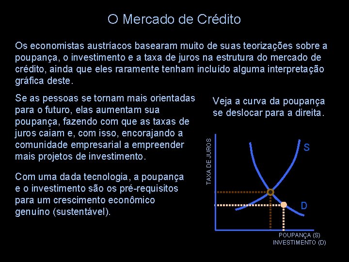 O Mercado de Crédito Os economistas austríacos basearam muito de suas teorizações sobre a