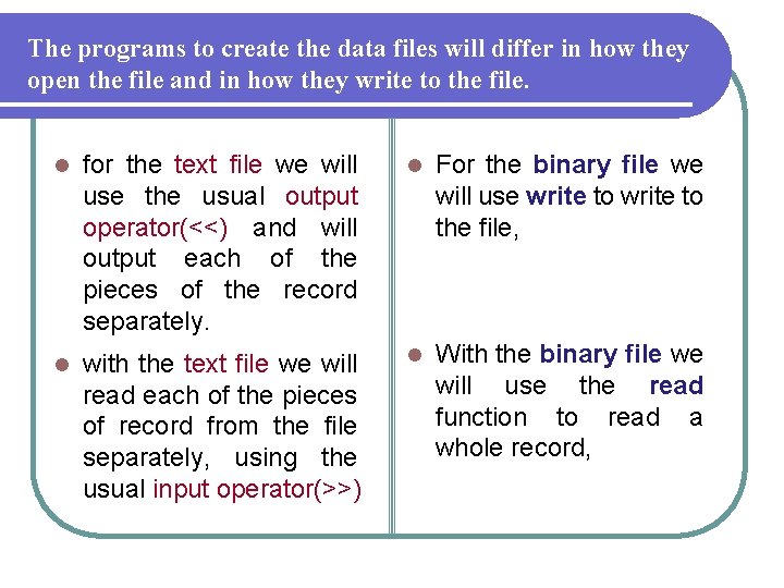 The programs to create the data files will differ in how they open the