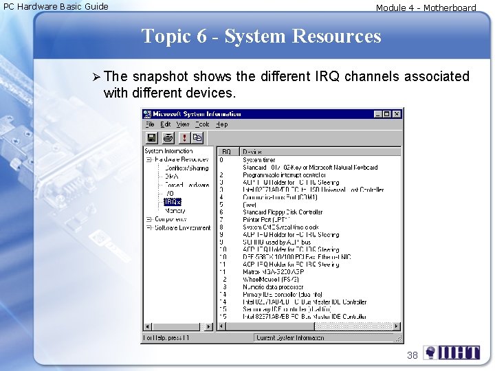 PC Hardware Basic Guide Module 4 - Motherboard Topic 6 - System Resources Ø