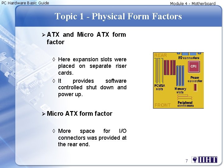 PC Hardware Basic Guide Module 4 - Motherboard Topic 1 - Physical Form Factors