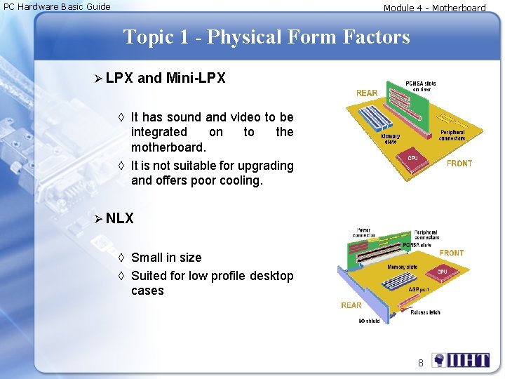 PC Hardware Basic Guide Module 4 - Motherboard Topic 1 - Physical Form Factors