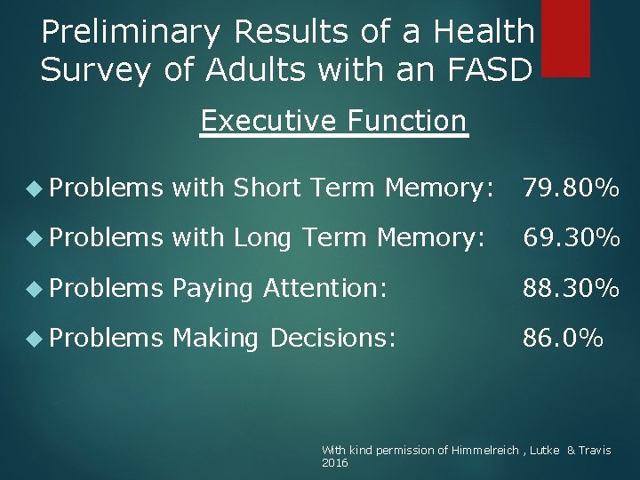 Preliminary Results of a Health Survey of Adults with an FASD Executive Function Problems
