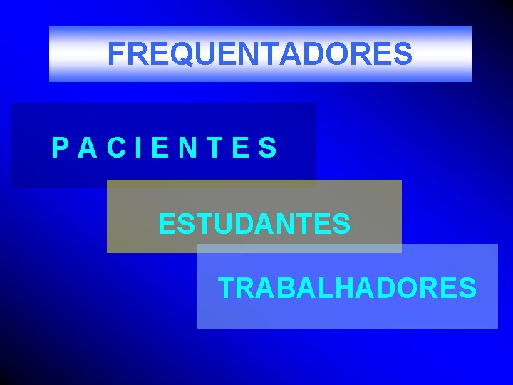 FREQUENTADORES PACIENTES ESTUDANTES TRABALHADORES 