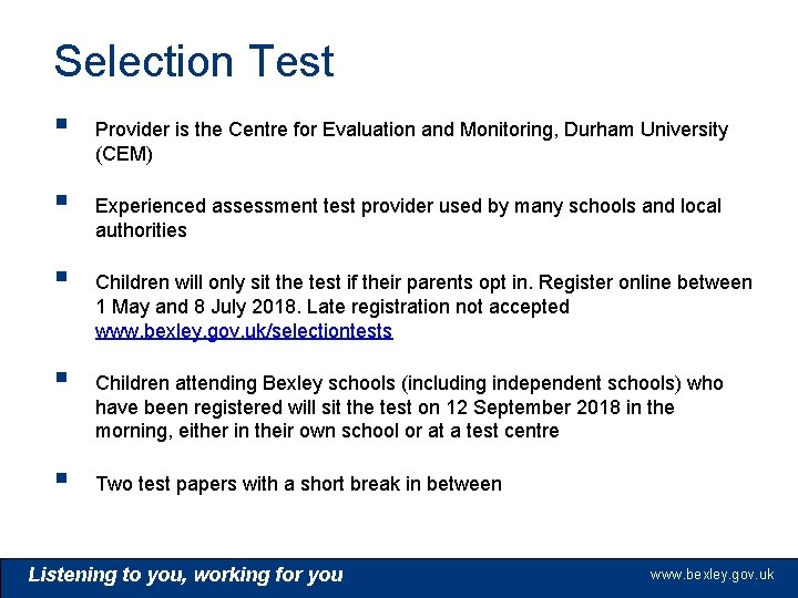 London Borough of Bexley School Admissions Team Starting