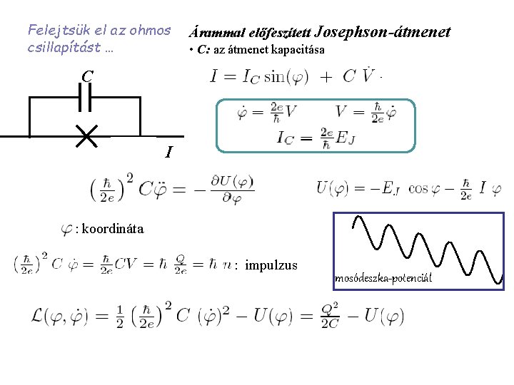 Felejtsük el az ohmos csillapítást … Árammal előfeszített Josephson-átmenet • C: az átmenet kapacitása