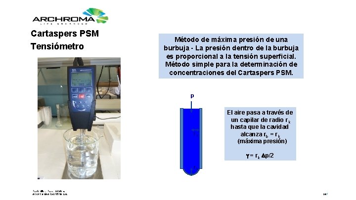 Cartaspers PSM Tensiómetro Método de máxima presión de una burbuja - La presión dentro