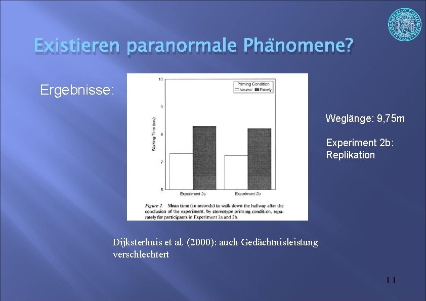 Existieren paranormale Phänomene? Ergebnisse: Weglänge: 9, 75 m Experiment 2 b: Replikation Dijksterhuis et