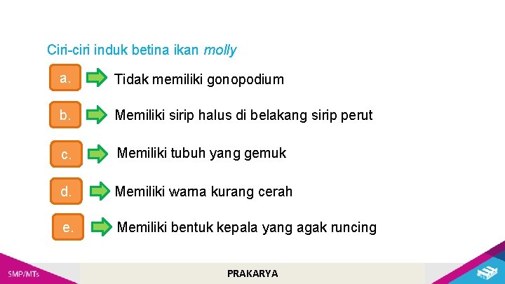 Ciri-ciri induk betina ikan molly a. Tidak memiliki gonopodium b. Memiliki sirip halus di